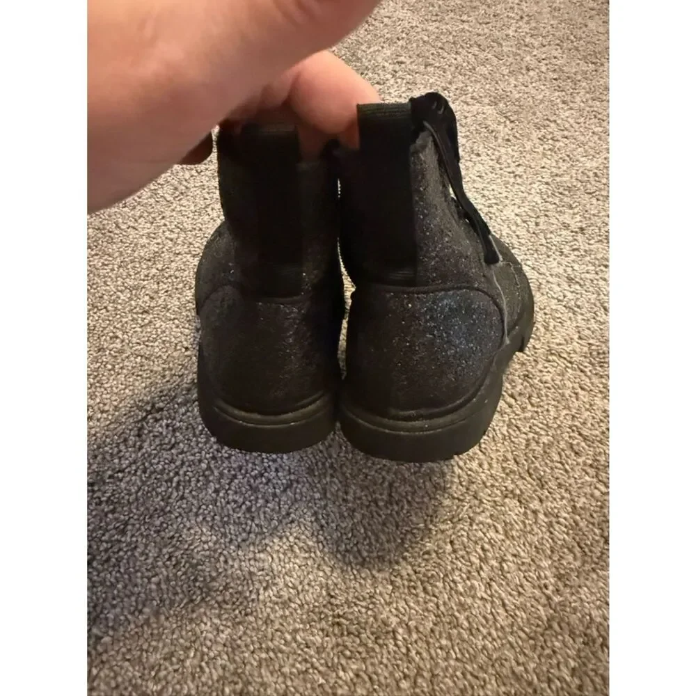 Cat & Jack Black Glitter Lace-Up Ankle Boots Sz 12